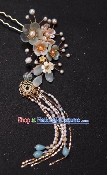 China Ancient Princess Plum Blossom Hair Stick Handmade Hair Accessories Traditional Ming Dynasty Pearls Tassel Hairpin