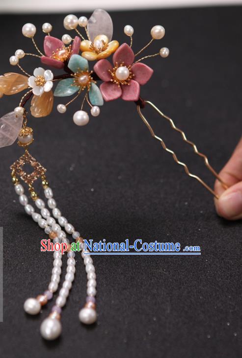 China Handmade Traditional Ming Dynasty Hair Accessories Hairpin Ancient Princess Pearls Tassel Hair Stick