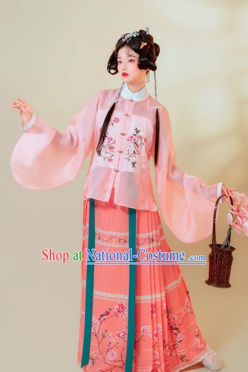 Traditional China Ming Dynasty Young Lady Historical Clothing Ancient Patrician Female Costumes Full Set