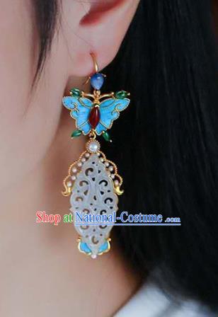 Handmade China Traditional Jewelry Cheongsam Agate Butterfly Earrings Jade Eardrop Accessories