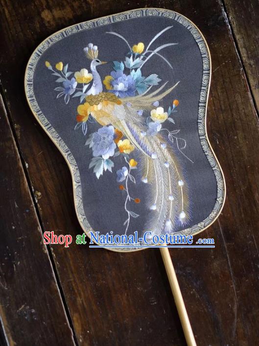 Chinese Traditional Silk Fans Handmade Embroidered Peacock Peony Palace Fan