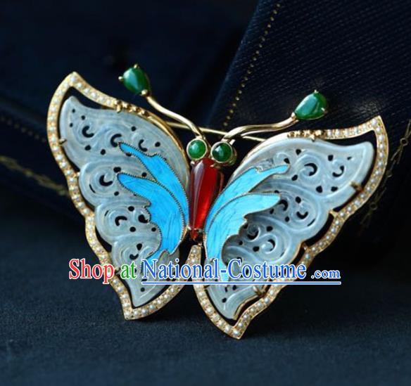 Chinese National Jade Butterfly Brooch Jewelry Traditional Handmade Breastpin Accessories