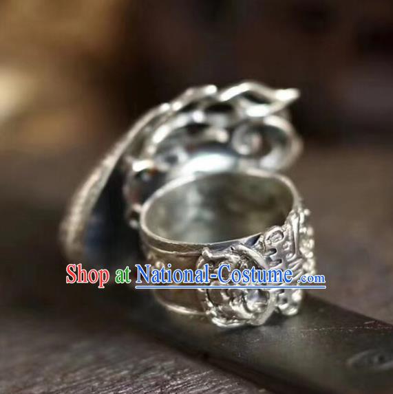 Chinese National Beeswax Ring Jewelry Traditional Handmade Silver Fish Circlet Accessories