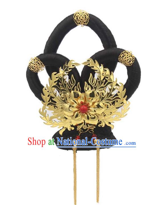 Chinese Ancient Court Lady Hair Chignon and Hair Accessories Traditional Tang Dynasty Imperial Consort Wigs