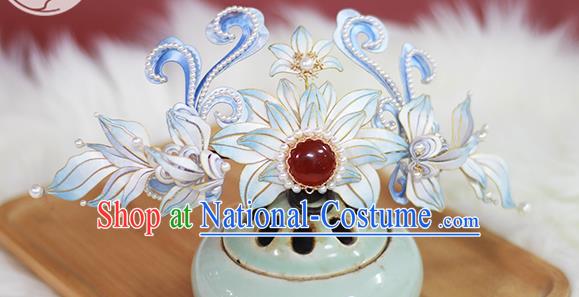 Chinese Traditional Hair Accessories Ming Dynasty Hanfu Pearls Hairpin Ancient Court Princess Silk Flowers Hair Crown