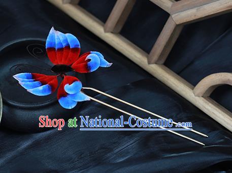 Chinese Traditional Velvet Butterfly Hairpin Hanfu Hair Accessories Ancient Princess Hair Stick