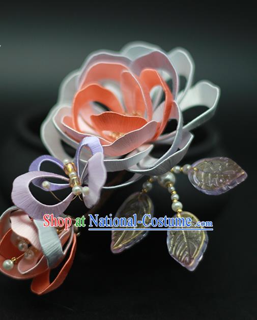 Chinese Traditional Hanfu Hair Stick Ancient Princess Silk Rose Hairpin Hair Accessories