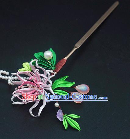 Chinese Traditional Bamboo Leaf Hair Stick Hanfu Hair Accessories Handmade Classical Silk Flower Hairpin