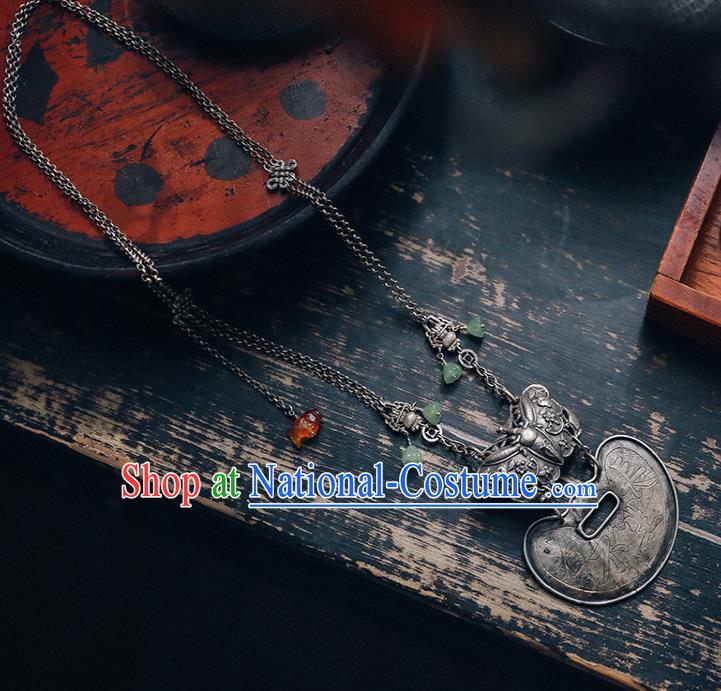 Chinese Silver Butterfly Longevity Lock Classical Cheongsam Necklet Accessories National Necklace