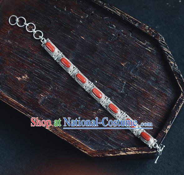 China Traditional Corallite Bracelet Accessories Classical Silver Wristlet Chain Bangle Jewelry