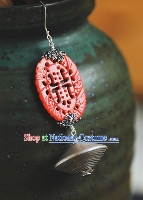 Handmade Chinese Traditional Silver Ear Jewelry Classical Cheongsam Earrings Accessories Corallite Eardrop