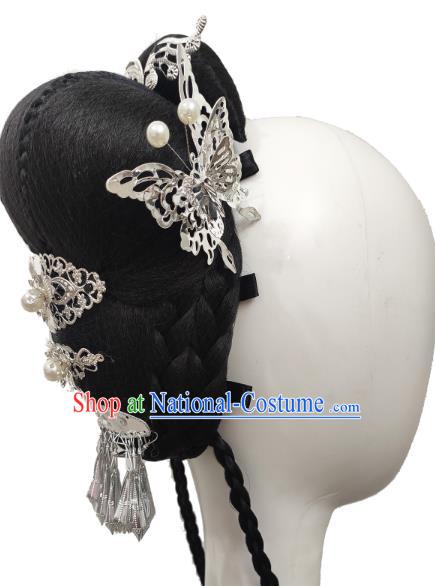 Traditional China Folk Dance Headwear Handmade Stage Show Hair Accessories Classical Dance Wig Chignon