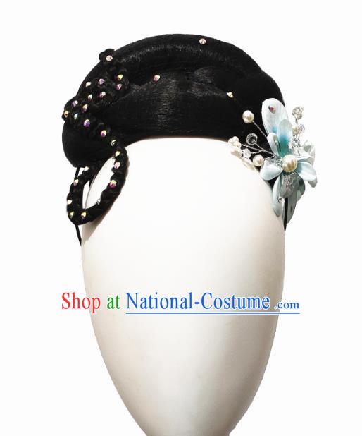 Traditional China Folk Dance Stage Show Hair Accessories Fan Dance Headwear Handmade Yangko Dance Wig Chignon