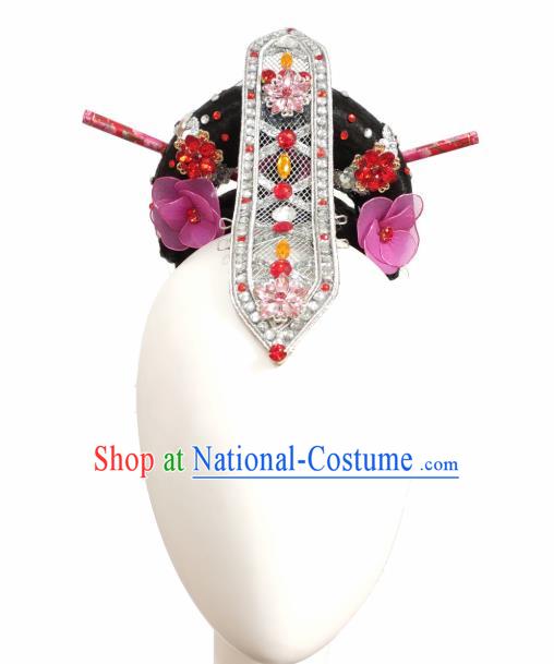 Traditional China Fan Dance Stage Show Hair Accessories Classical Dance Headwear Handmade Umbrella Dance Wig Chignon