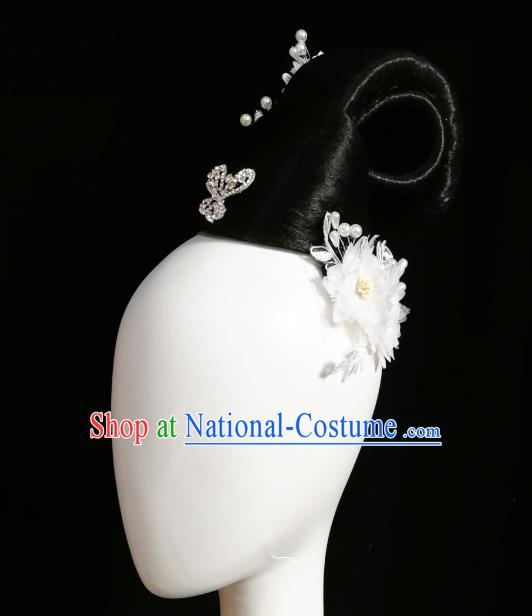 Traditional China Handmade Umbrella Dance Wig Chignon Fan Dance Stage Show Hair Accessories Classical Dance Headwear