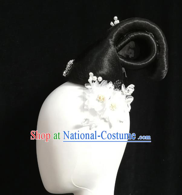 Traditional China Handmade Umbrella Dance Wig Chignon Fan Dance Stage Show Hair Accessories Classical Dance Headwear