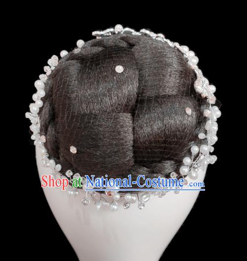 Traditional China Handmade Fan Dance Wig Chignon Stage Show Hair Accessories Folk Dance Headwear