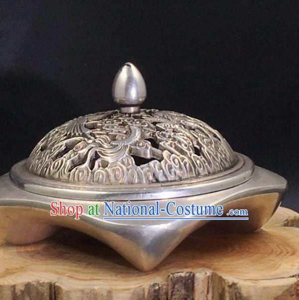 Handmade Chinese Traditional Brass Incense Burner Cupronickel Accessories Carving Dragon Phoenix Censer Ornaments