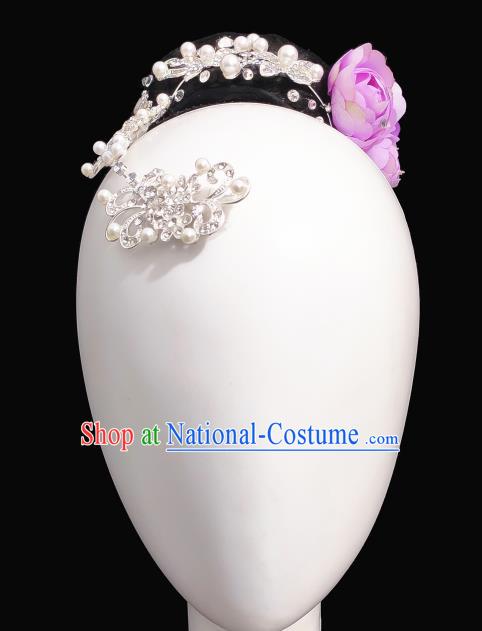 Traditional China Classical Dance Headwear Handmade Stage Show Hair Accessories Wig Chignon