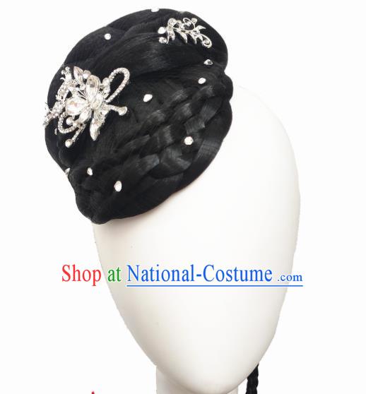 Traditional China Folk Dance Headwear Handmade Stage Show Hair Accessories Yangko Dance Wig Chignon