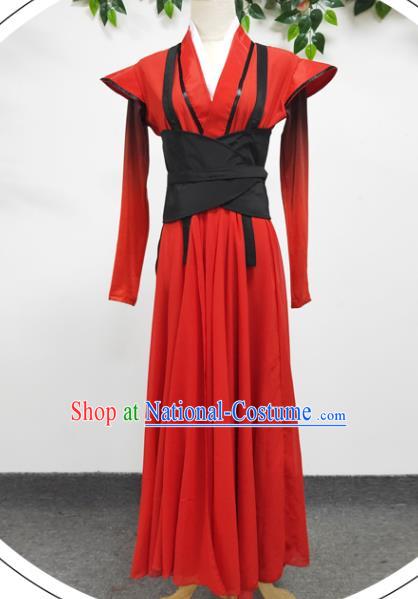 Traditional Chinese Stage Performance Clothing Cosplay Ancient Female Swordsman Red Hanfu Dress