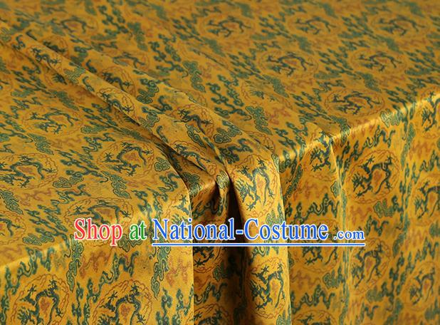 Chinese Royal Dragon Pattern Yellow Song Brocade Gambiered Guangdong Gauze Traditional Cheongsam Silk Fabric