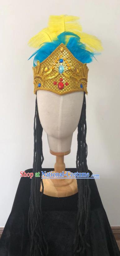 China Traditional Uyghur Nationality Headwear Ethnic Folk Dance Stage Performance Feather Hat