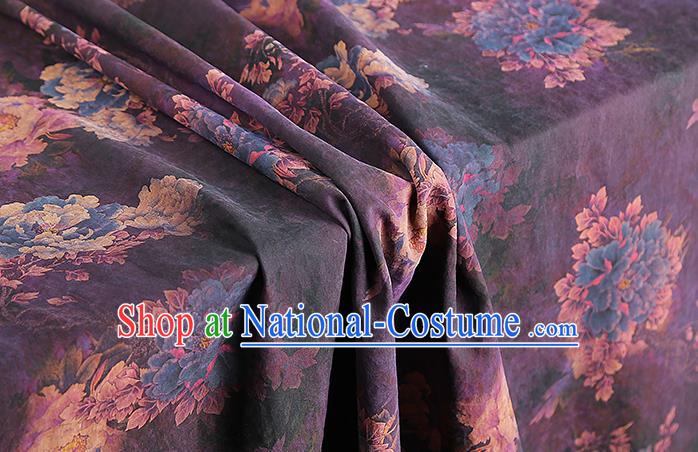 Chinese Royal Peony Pattern Cheongsam Cloth Drapery Gambiered Guangdong Gauze Traditional Purple Silk Fabric