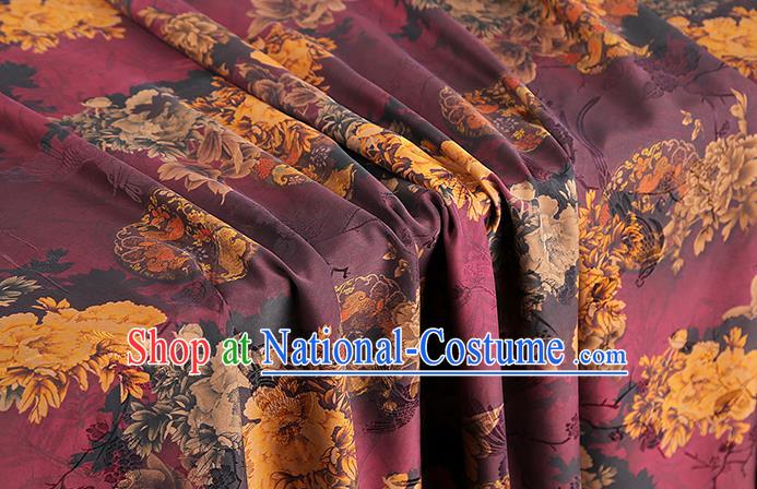 Chinese Purple Gambiered Guangdong Gauze Royal Peony Pattern Cheongsam Cloth Drapery Traditional Jacquard Silk Fabric