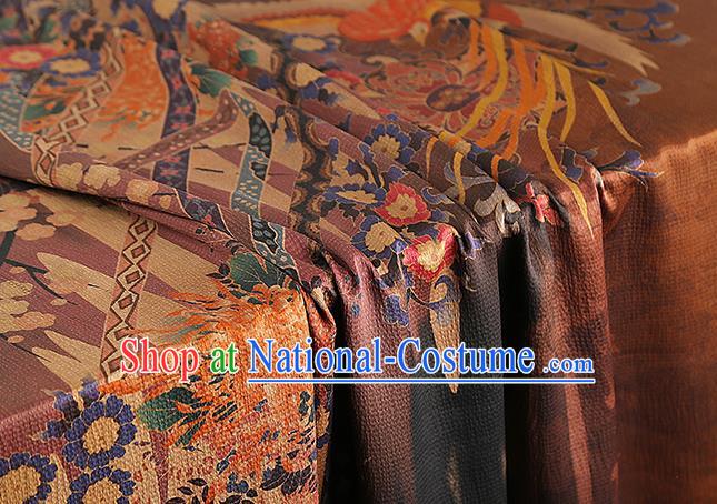 Chinese Traditional Purple Silk Fabric Gambiered Guangdong Gauze Royal Phoenix Pattern Cheongsam Cloth Drapery