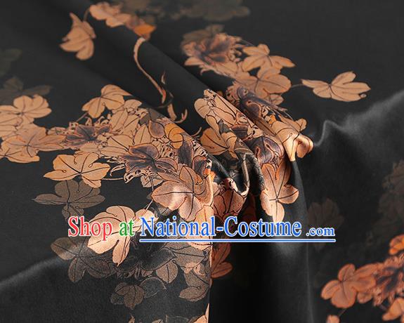 Chinese Black Brocade Cloth Drapery Traditional Cheongsam Silk Fabric Royal Golden Leaf Pattern Gambiered Guangdong Gauze