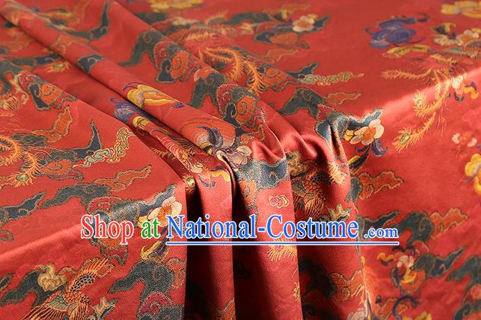 Chinese Red Brocade Cloth Drapery Traditional Cheongsam Silk Fabric Classical Phoenix Peach Pattern Gambiered Guangdong Gauze