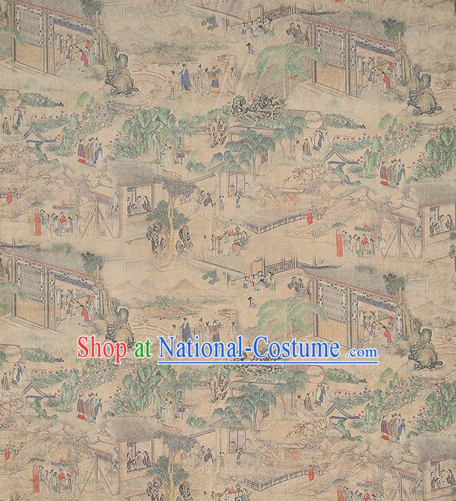 Chinese Classical Dream of the Red Chamber Pattern Gambiered Guangdong Gauze Traditional Cheongsam Brocade Fabric Silk Drapery