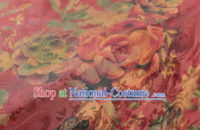 Chinese Traditional Magenta Brocade Qipao Dress Tapestry Fabric Classical Roses Pattern Silk Drapery