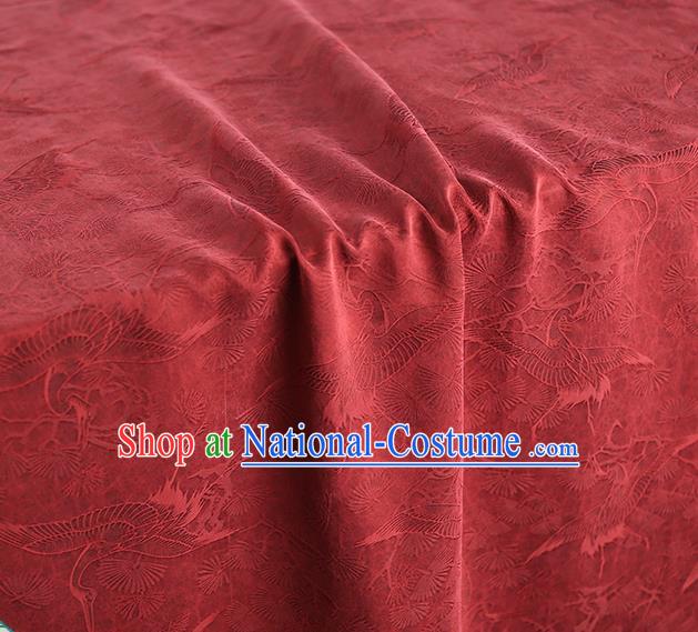 Chinese Classical Pine Crane Pattern Silk Fabric Traditional Qipao Dress Gambiered Guangdong Gauze Jacquard Red Satin Cloth