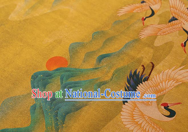 Chinese Classical Cranes Pattern Golden Brocade Drapery Traditional Qipao Dress Silk Tapestry Fabric