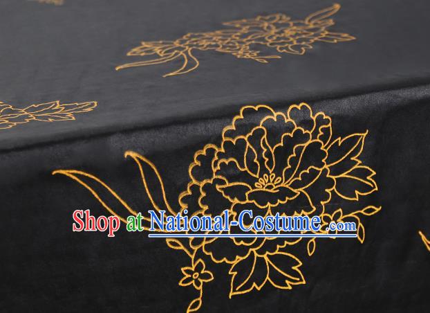 Chinese Traditional Qipao Dress Black Tapestry Silk Fabric Classical Peony Pattern Brocade Drapery