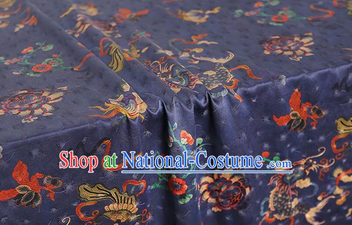 Chinese Classical Carp Pattern Brocade Drapery Traditional Qipao Dress Royalblue Tapestry Silk Fabric