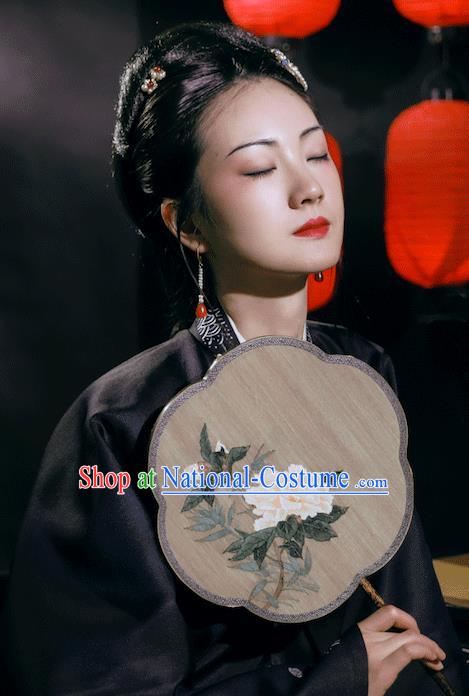 China Ancient Princess Palace Fan Traditional Hanfu Silk Fans Handmade Painting Peony Silk Fan