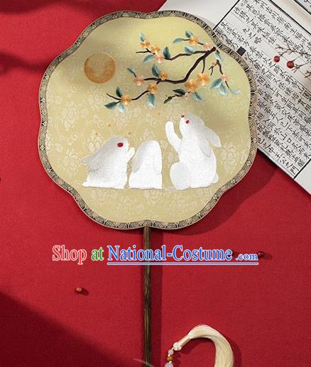 China Traditional Silk Fans Ancient Hanfu Palace Fan Embroidered Rabbit Fan