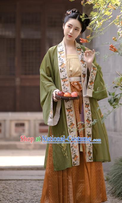 China Ancient Patrician Beauty Embroidered Hanfu Dress Traditional Song Dynasty Nobility Lady Historical Clothing Complete Set