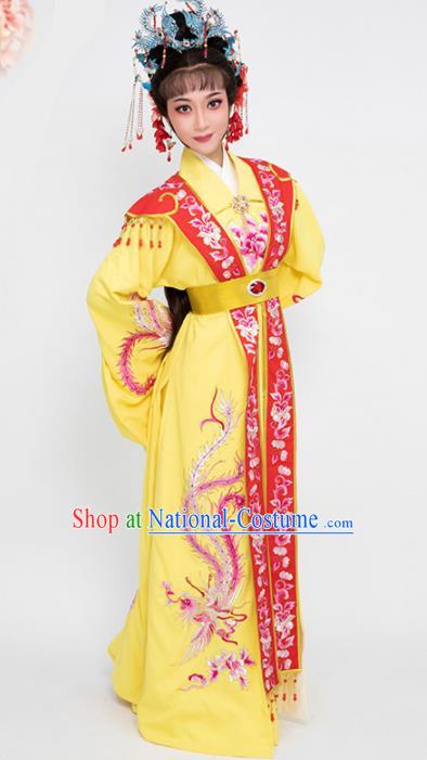 China Shaoxing Opera Female Consort Prince Hua Tan Garment Costumes Traditional Opera Empress Yellow Dress Clothing and Headdress