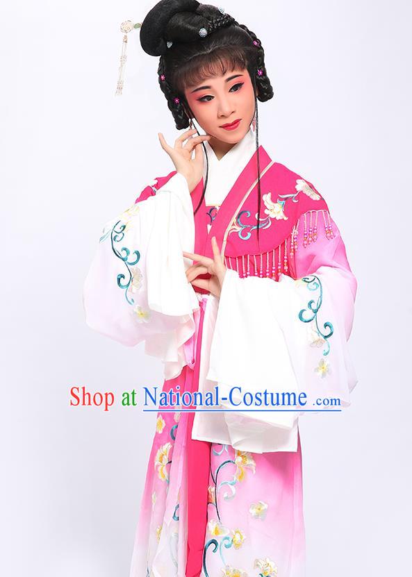 China Huangmei Opera Actress Garment Costumes Traditional Peking Opera Young Lady Rosy Embroidered Dress Clothing and Headdress