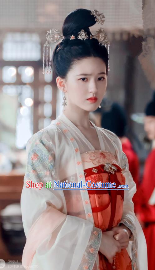 Chinese Drama The Long Ballad Li Le Yan Clothing Tang Dynasty Princess Garment Costumes Traditional Red Hanfu Ruqun Dress and Headdress