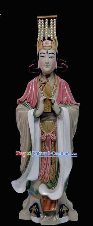 Handmade Heaven Queen Ceramics Statue Craft Shi Wan Figurine Goddess Ma Zu Statue