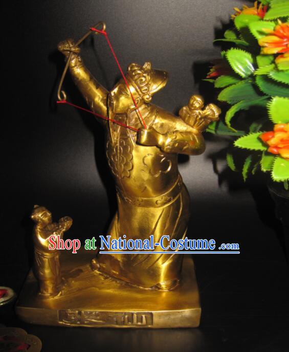 Handmade Brass Zhang Xian Song Zi Statue Chinese God Statue Zhang Xian Da Di Copper Statue