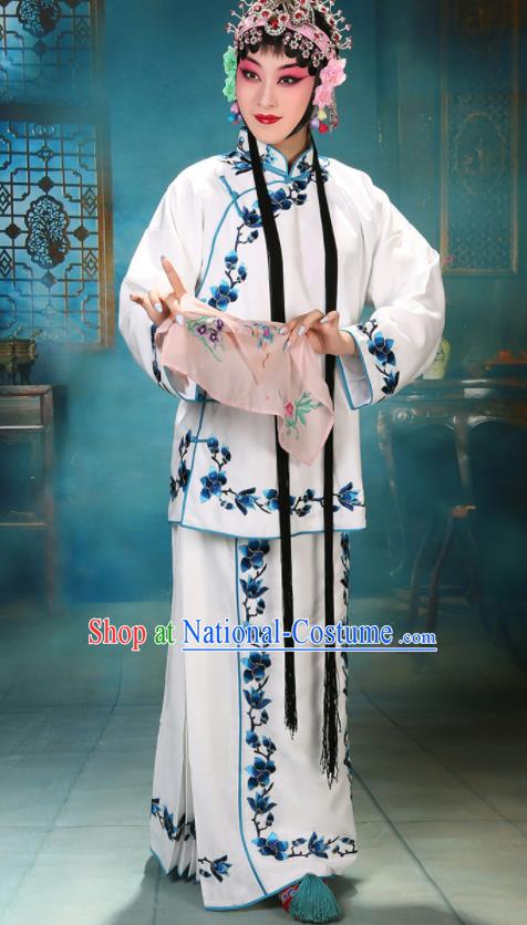 China Traditional Opera Young Lady Clothing Beijing Opera Ha Tan Costume Peking Opera Actress White Garment Outfits