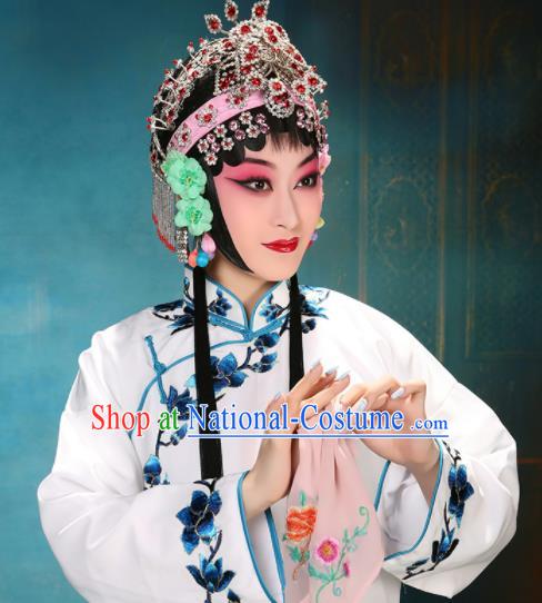 China Traditional Opera Young Lady Clothing Beijing Opera Ha Tan Costume Peking Opera Actress White Garment Outfits