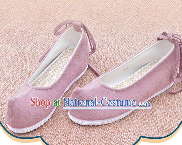 China National Pink Cloth Shoes Ancient Princess Shoes Ming Dynasty Bow Shoes Traditional Hanfu Shoes