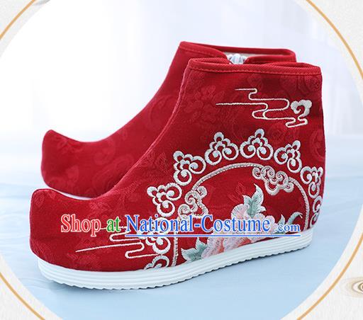 China National Red Cloth Shoes Traditional Hanfu Boots Embroidered Short Boots